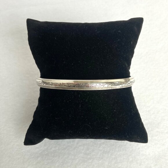 VTG Sterling Silver 925 Engraved Scroll Pattern 6MM Round Bangle Bracelet 8.25" - Picture 2 of 16